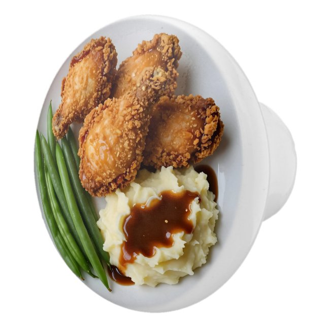 Fried Chicken, Mashed Potatoes and Green Beans Ceramic Knob (Right)