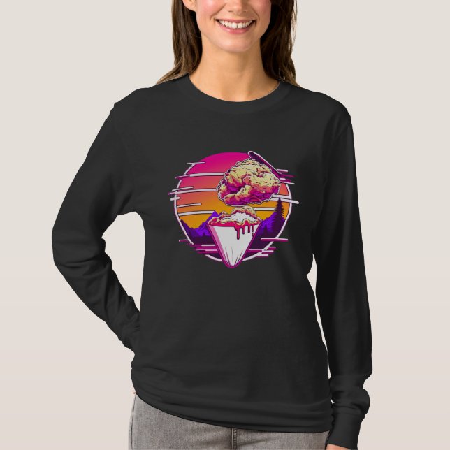 Fried Chicken Synthwave 80s Retrowave Aesthetic T-Shirt (Front)