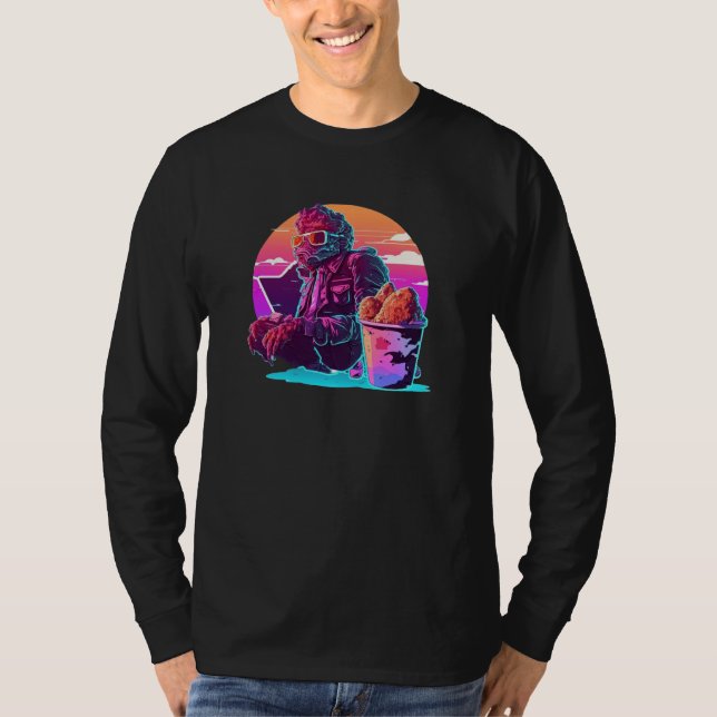 Fried Chicken Synthwave 80s Retrowave Aesthetic T-Shirt (Front)