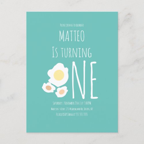 Fried Egg First Birthday Invitation Postcard