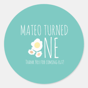 Fried Egg First Birthday Thank You Classic Round Sticker