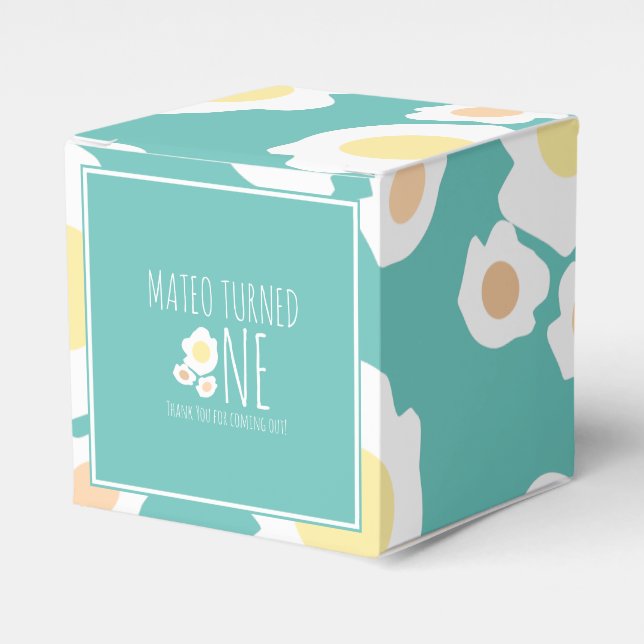 Fried Egg First Birthday Thank You  Square Favor Boxes (Front Side)