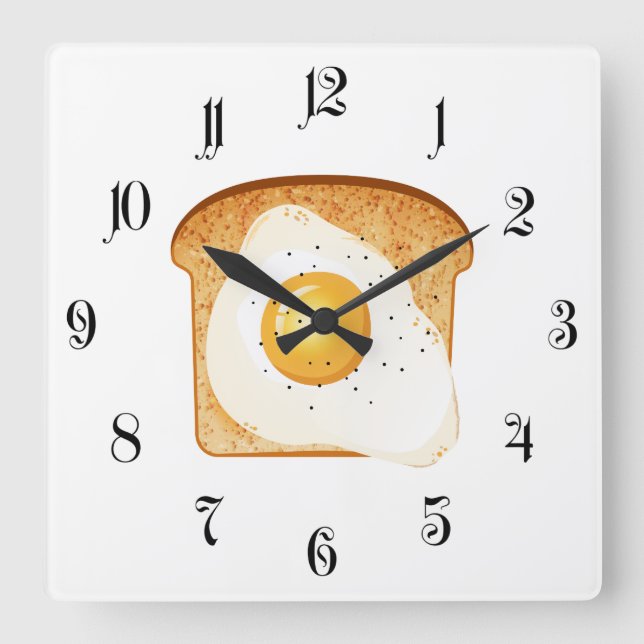 Fried egg on toast square wall clock (Front)