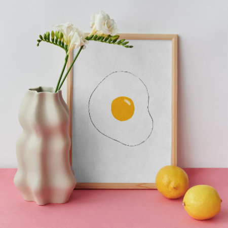 Fried Egg Painted. Simple Modern Food Oil Art Poster