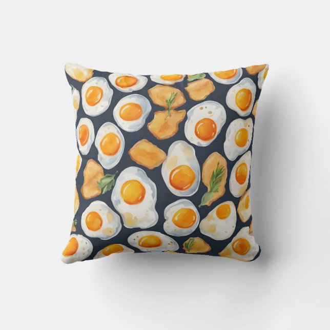 Fried Egg & Toast Seamless Pattern |Kitchen Art Throw Pillow (Back)