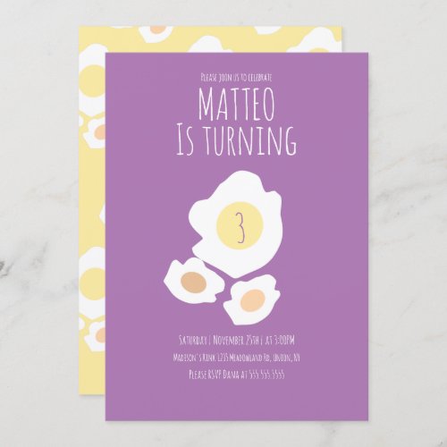 Fried Egg Turning Three Birthday Invitation