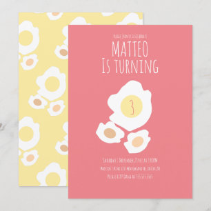 Fried Egg Turning Three Birthday Invitation