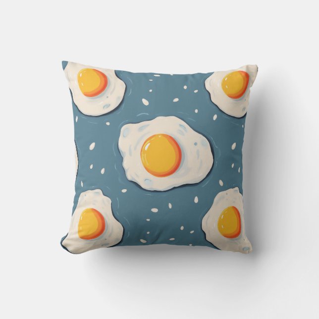 Fried Eggs Blue Throw Pillow (Front)