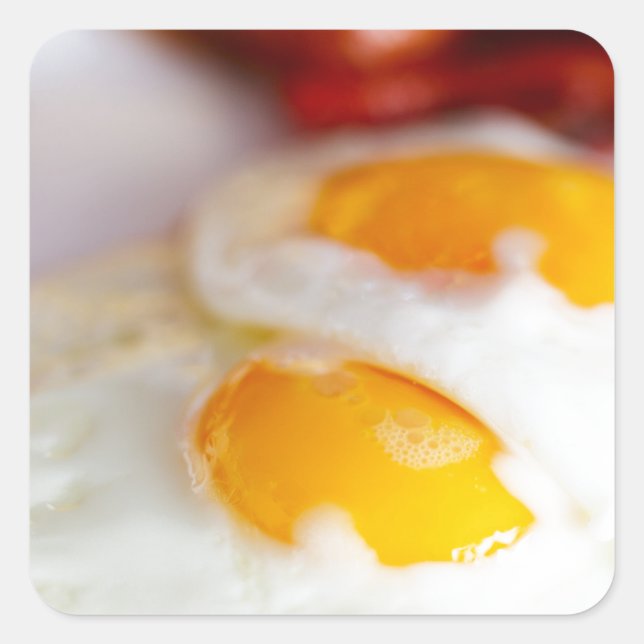 Fried eggs breakfast square sticker (Front)