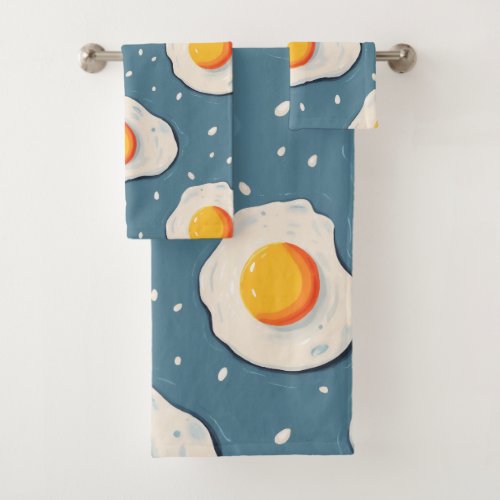 Fried Eggs on Blue Bath Towel Set