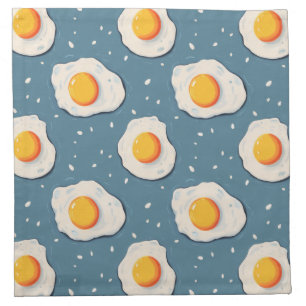 Fried Eggs on Blue Cloth Napkin