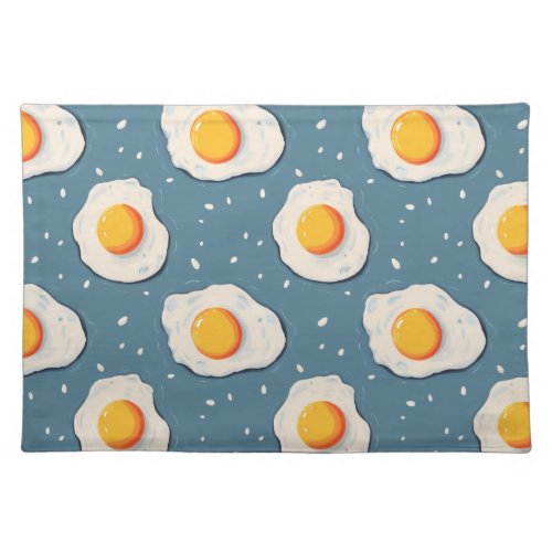 Fried Eggs on Blue Cloth Placemat