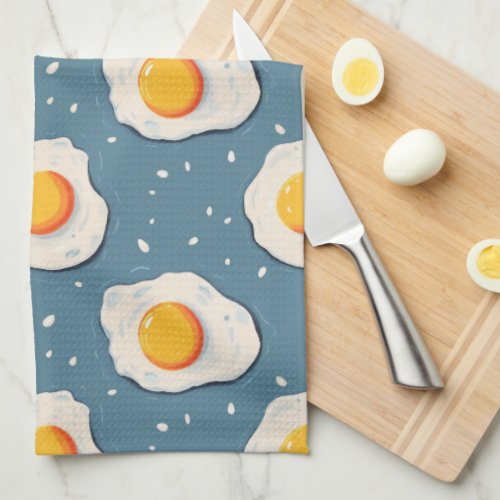 Fried Eggs on Blue Kitchen Towel
