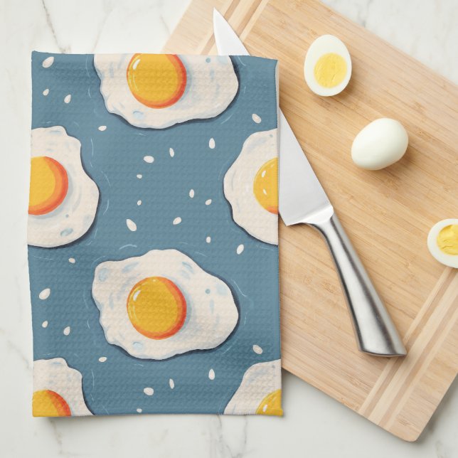 Fried Eggs on Blue Kitchen Towel (Quarter Fold)