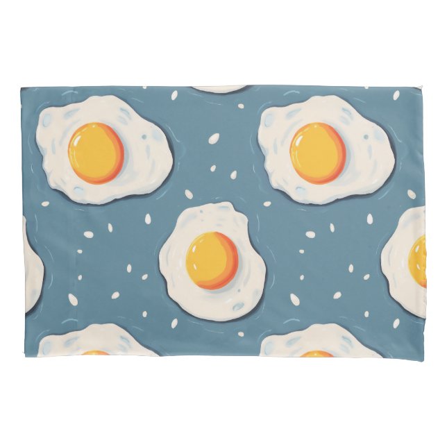 Fried Eggs on Blue Pattern Pillow Case (Front)