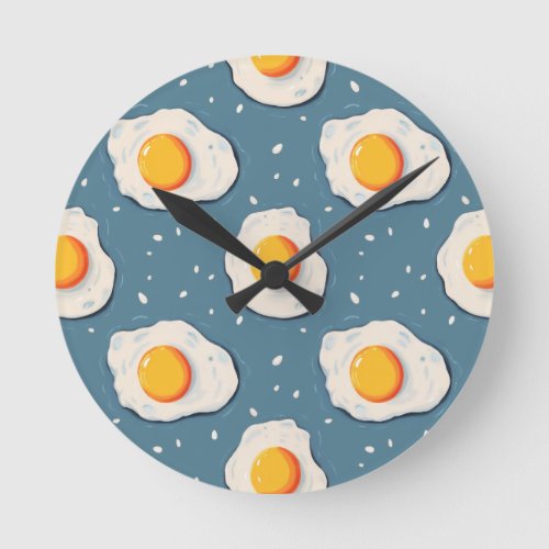 Fried Eggs on Blue Round Clock