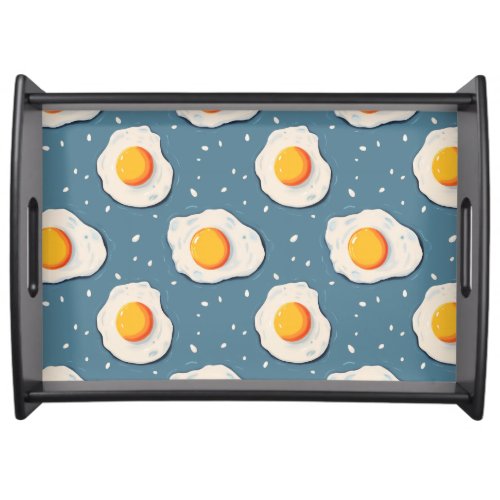 Fried Eggs on Blue Serving Tray