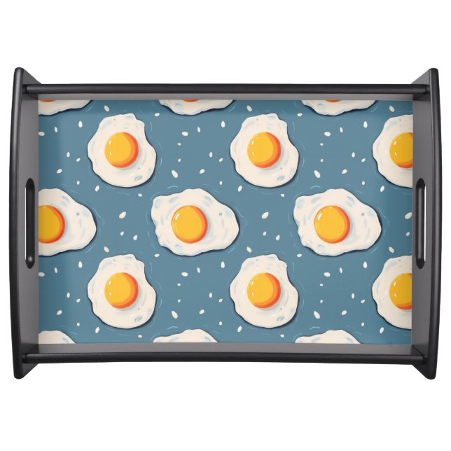 Fried Eggs on Blue Serving Tray (Front)