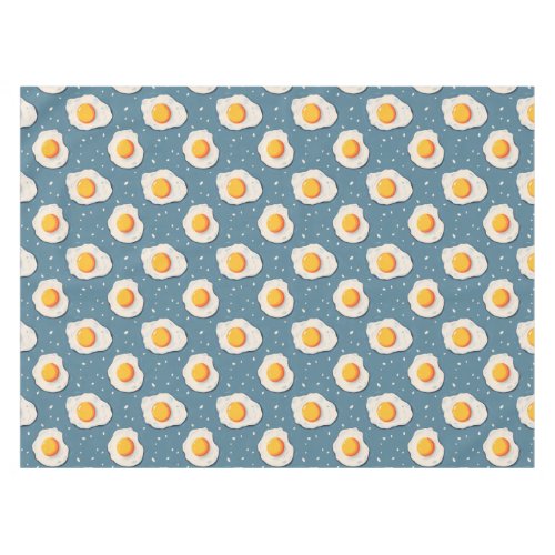 Fried Eggs on Blue Tablecloth