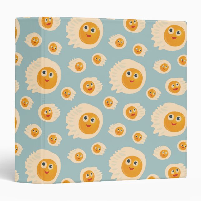 Fried Eggs Pattern Cute Food 3 Ring Binder (Front/Spine)
