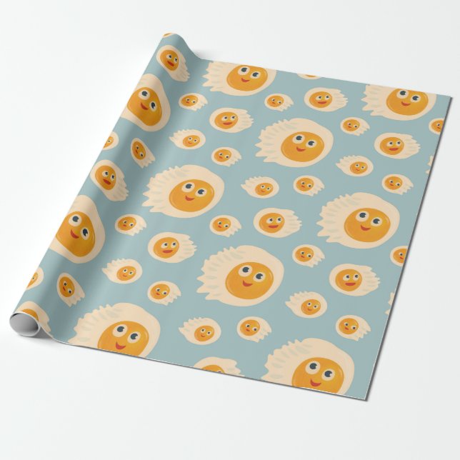Fried Eggs Pattern Cute Food Wrapping Paper (Unrolled)