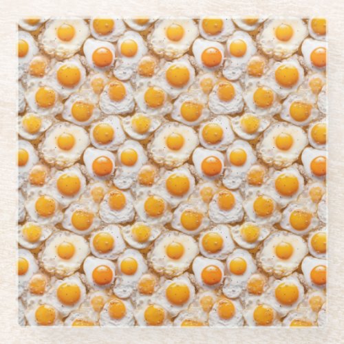 Fried Eggs repeating pattern Glass Coaster