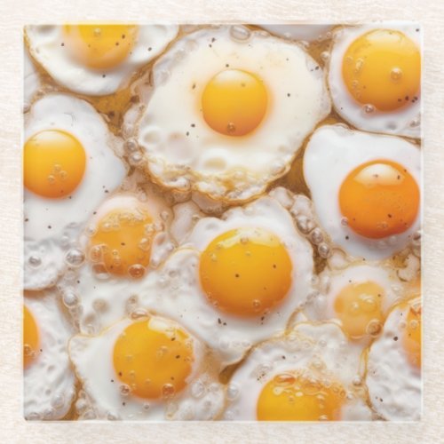 Fried Eggs Scaled down repeat pattern on reverse Glass Coaster