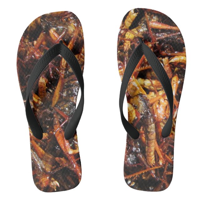 Fried Grasshopper (Takkataen Thot) Asian Food Flip Flops (Footbed)