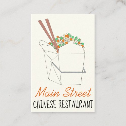 Fried Rice Chinese Takeout Container Chopsticks Business Card
