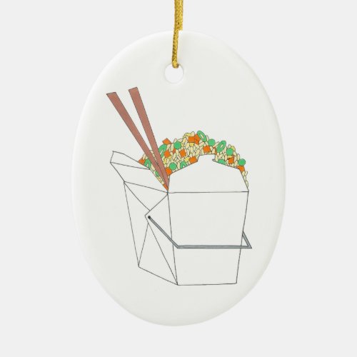 Fried Rice Chinese Takeout Container Chopsticks Ceramic Ornament