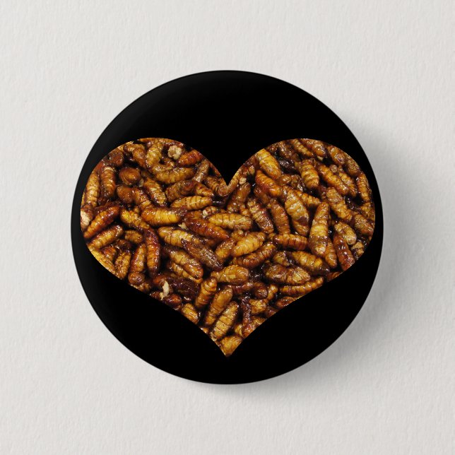 Fried Silk Worms Heart Button (Front)