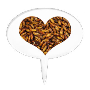 Fried Silk Worms Heart Cake Topper