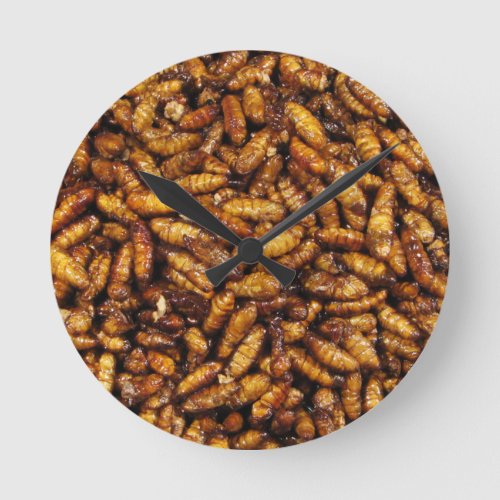 Fried Silk Worms  Thai Street Food Round Clock