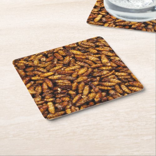 Fried Silk Worms  Thai Street Food Square Paper Coaster