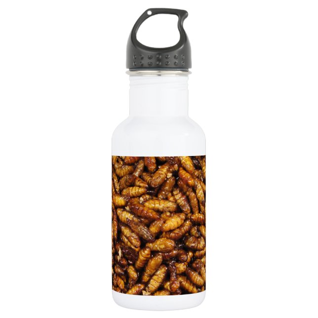 Fried Silk Worms ... Thai Street Food Water Bottle (Front)