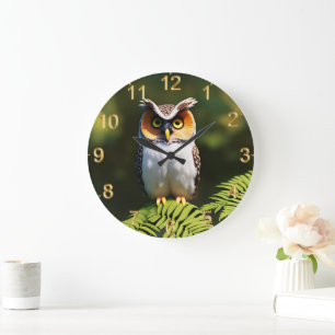 "Frieda the Screech Owl: A Nocturnal Beauty" Large Clock