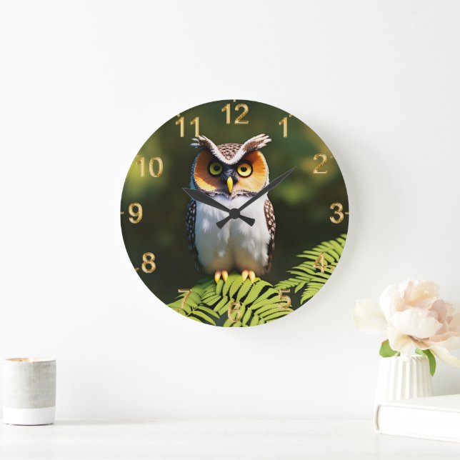 "Frieda the Screech Owl: A Nocturnal Beauty" Large Clock (Home)