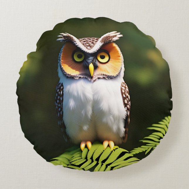 "Frieda the Screech Owl: A Nocturnal Beauty" Round Pillow (Front)