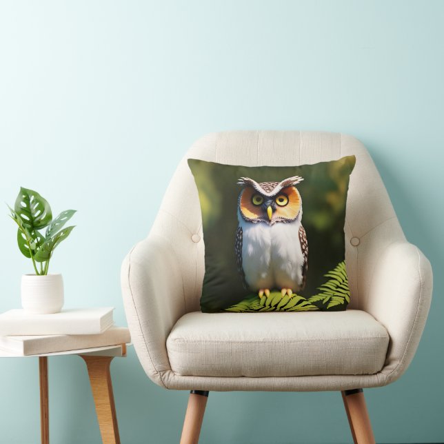 "Frieda the Screech Owl: A Nocturnal Beauty" Throw Pillow (Chair)