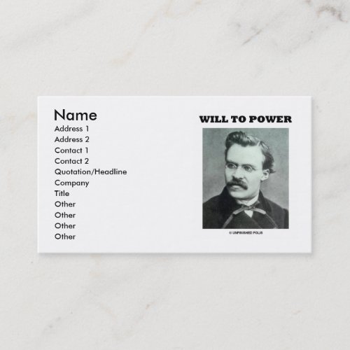 Friedrich Nietzsche Will To Power Business Card Template