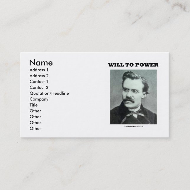 Friedrich Nietzsche Will To Power Business Card (Front)