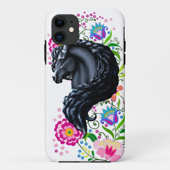 Frieisan stallion, folk flowers Case-Mate iPhone case (Back)