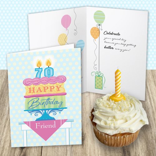 Friend 70th Birthday Cake Number Candles  Card