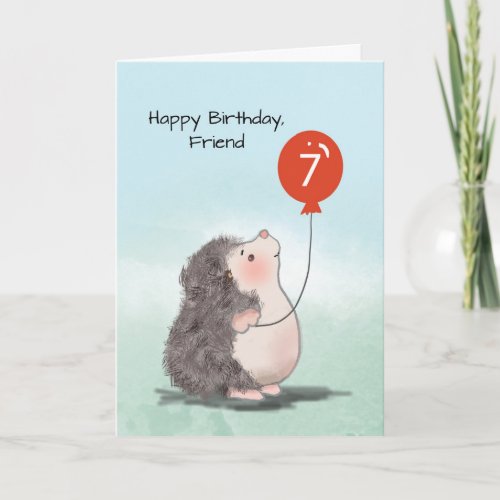 Friend 7th Birthday Cute Hedgehog with Balloon Card