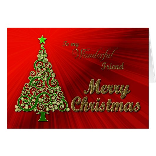 Friend, a gold and red effect Christmas card (Front Horizontal)