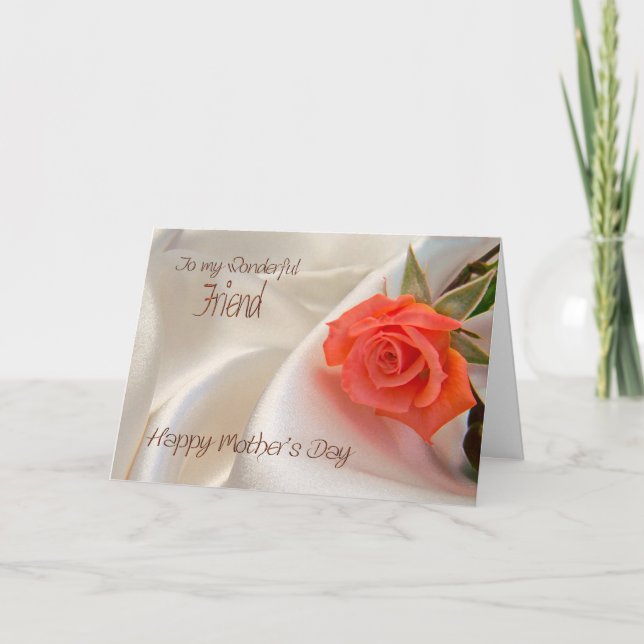 Friend, a Mother's day card with a pink rose (Front)