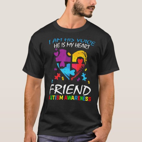 Friend Autism Awareness I Am His Voice Heart Puzzl T_Shirt