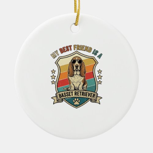 Friend Basset Retriever Dog Sunglasses Retro Shiel Ceramic Ornament