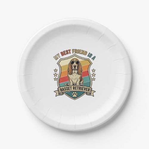Friend Basset Retriever Dog Sunglasses Retro Shiel Paper Plates
