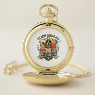 Friend Basset Retriever Dog Sunglasses Retro Shiel Pocket Watch